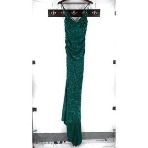 Fashion Nova Kim Sequin Maxi Dress Emerald Gown Gatsby Glam Size Medium NWT
